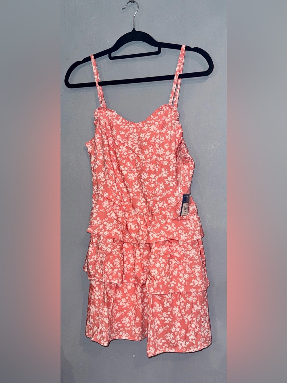 NWT Arizona Jean Co Pink Floral Tiered Mini Dress Large - Picture 2 of 6